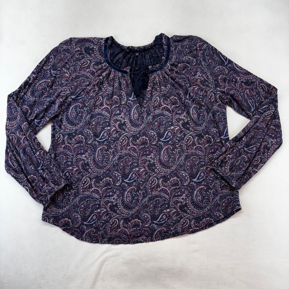 Lucky Brand Tops Bundle Women Large Blue Paisley Peasant Black Floral Tee 2 lot - Picture 3 of 11